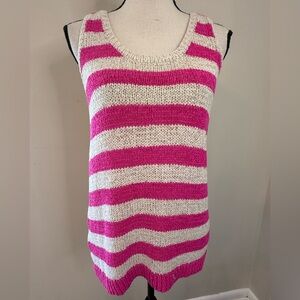 Loft knit sweater tank top pink white stripes SZ M